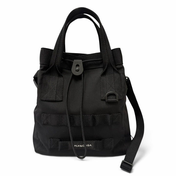 美品▼BALENCIAGA バレンシアガ 644029 ARMY アーミー スモール ナイロン レザー 2WAY トートバッグ ブラック イタリア製 メンズ