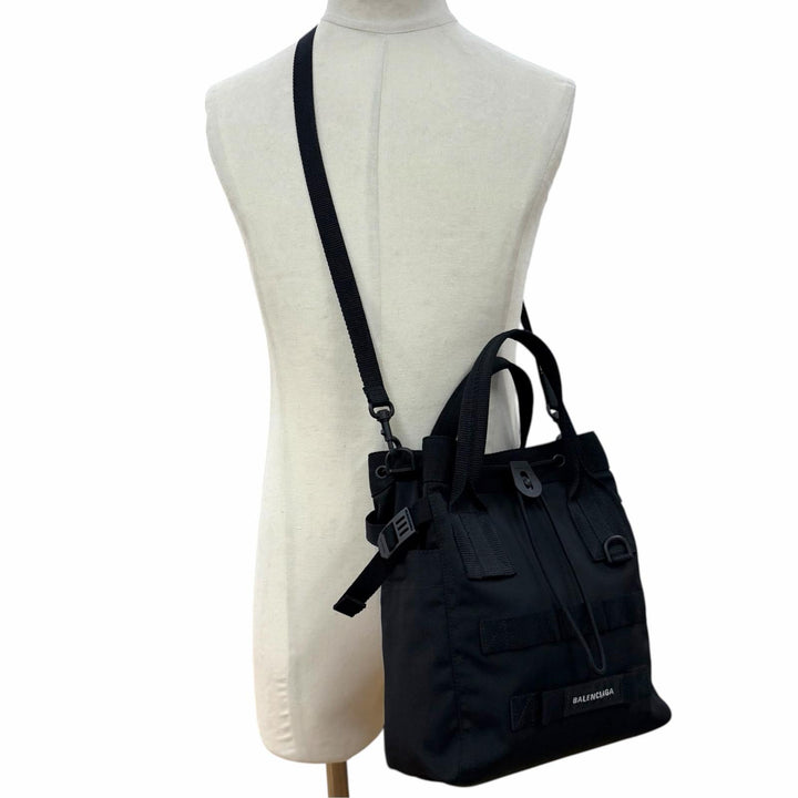 美品▼BALENCIAGA バレンシアガ 644029 ARMY アーミー スモール ナイロン レザー 2WAY トートバッグ ブラック イタリア製 メンズ