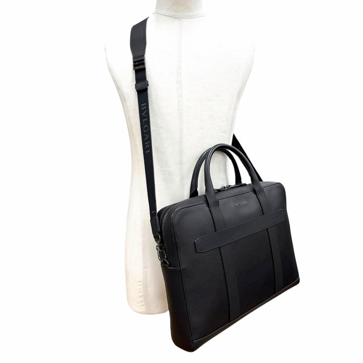 良品▼BVLGARI ブルガリ 291917 ブルガリマン レザー 2WAY ビジネスバッグ ブリーフケース ブラック メンズ 定価462000円 保存袋付き