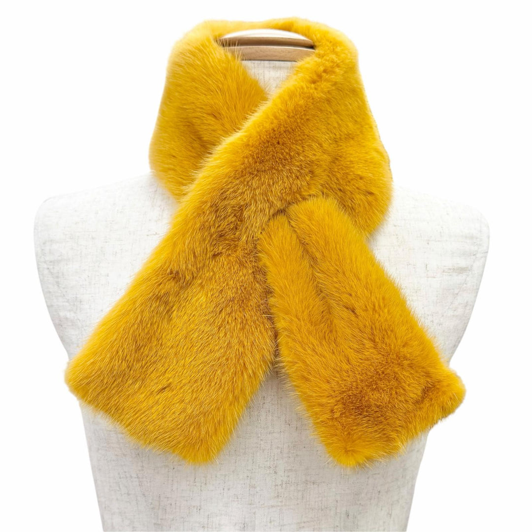 美品△CELINE セリーヌ ミンク MINK フィービー期 ファー ティペット 本毛皮ショール イエロー系 イタリア製 正規品 レディース