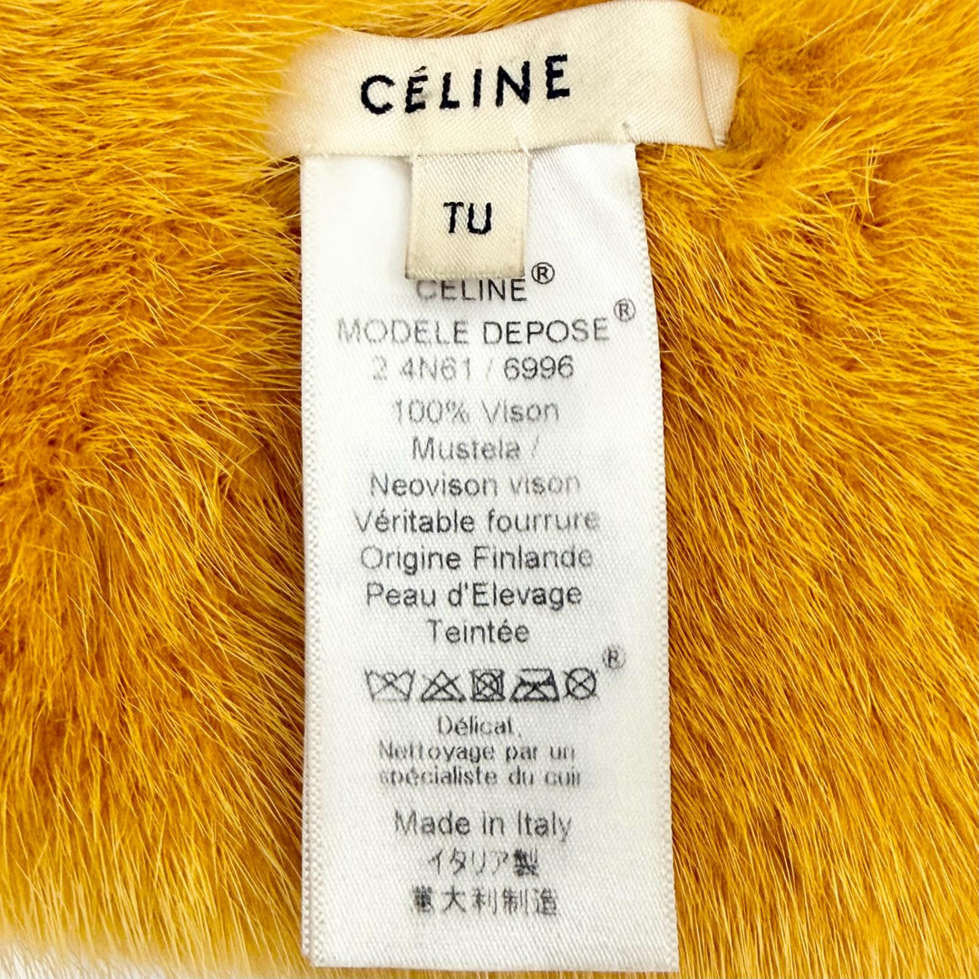 美品△CELINE セリーヌ ミンク MINK フィービー期 ファー ティペット 本毛皮ショール イエロー系 イタリア製 正規品 レディース