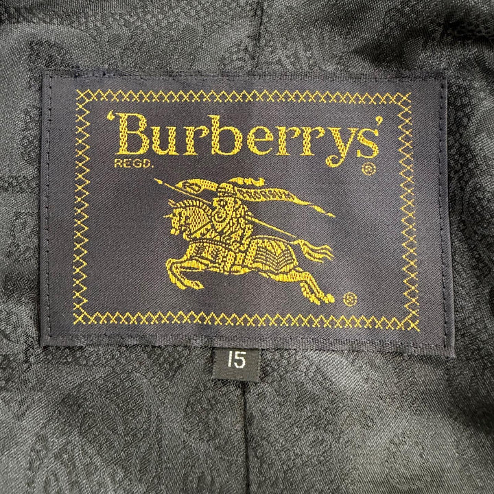 美品☆Burberrys バーバリー ヴィンテージ ウール100％ ロゴボタン 比翼仕立て ロング丈 コート ネイビー 15 正規品 レディース
