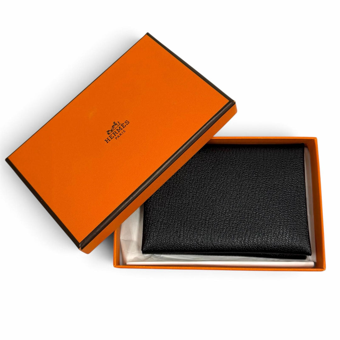 未使用品★HERMES エルメス カルヴィ デュオ ブラック シェーブル セリエ金具 コンパクトウォレット 二つ折り財布 Z刻印 フランス製 箱付