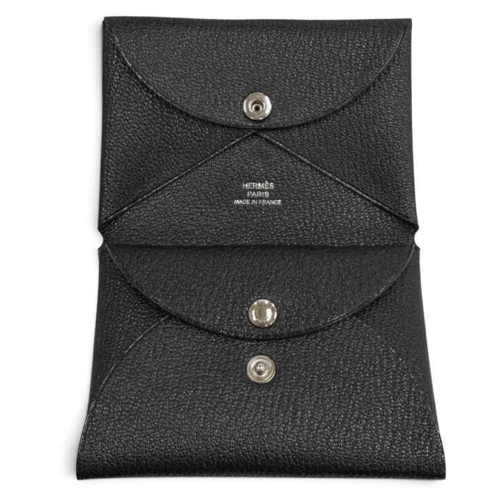 未使用品★HERMES エルメス カルヴィ デュオ ブラック シェーブル セリエ金具 コンパクトウォレット 二つ折り財布 Z刻印 フランス製 箱付