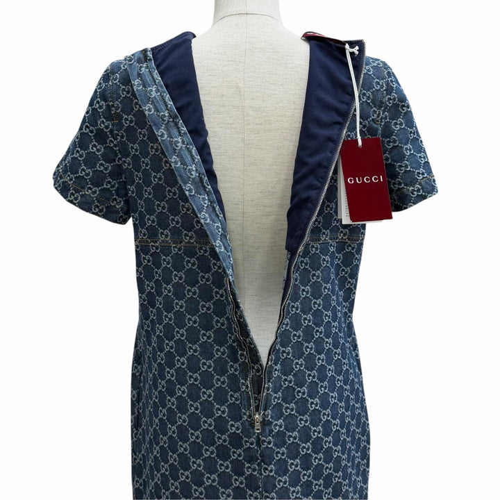 未使用品★GUCCI グッチ 2025年製 818219 コットン100％ ベルト付 GGジャガードデニム ドレス ワンピース 42 正規品 ハンガー付