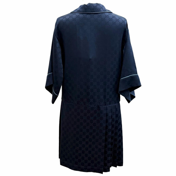 未使用品★GUCCI グッチ 25SS 809185 GGスプリーム サイドプリーツ シャツ ワンピース ネイビー 36 イタリア製 正規品 ハンガー付き