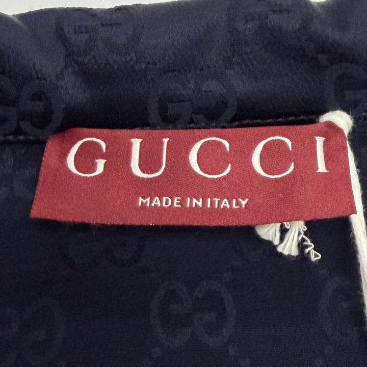 未使用品★GUCCI グッチ 25SS 809185 GGスプリーム サイドプリーツ シャツ ワンピース ネイビー 36 イタリア製 正規品 ハンガー付き