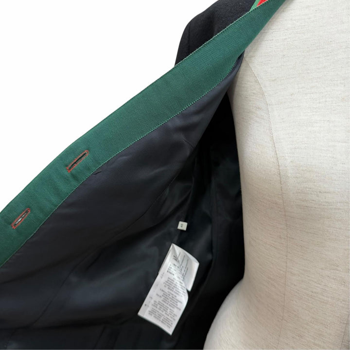 極美品★GUCCI グッチ 518064 ウール100％ GGマーモント ウェブライン ノーカラー コート ブラック 40 イタリア製 正規品 レディース