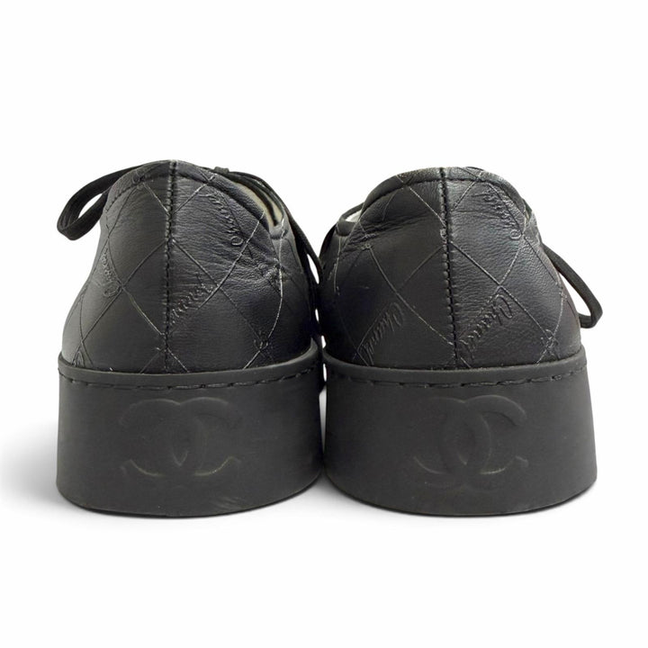 美品△CHANEL シャネル 25SS G46368 レザー ココマーク ロゴ総柄 レースアップ ローカットスニーカー ブラック 36 イタリア製 レディース