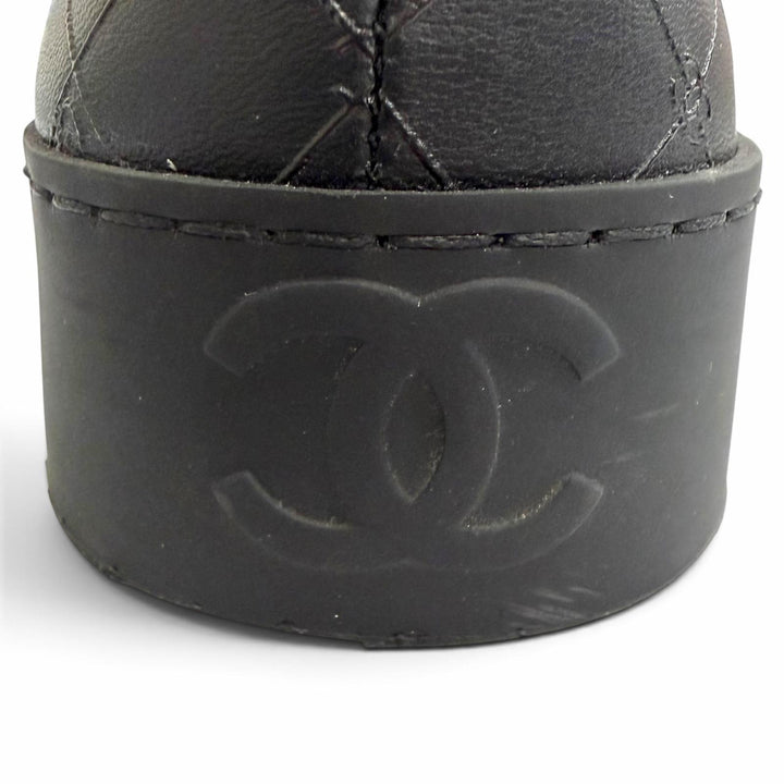 美品△CHANEL シャネル 25SS G46368 レザー ココマーク ロゴ総柄 レースアップ ローカットスニーカー ブラック 36 イタリア製 レディース