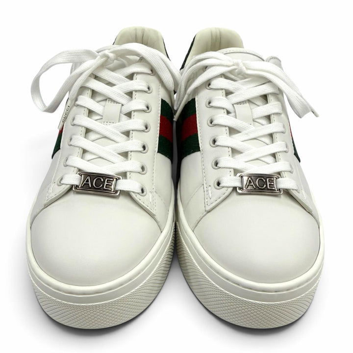 未使用品☆GUCCI グッチ 791399 エース ウェブ ストライプ 厚底 レザー ローカットスニーカー ホワイト 35 イタリア製 箱・保存袋付