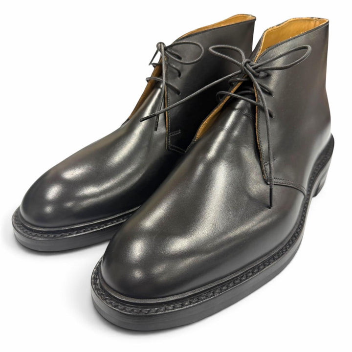 未使用品▼CROCKETT&amp;JONES クロケットアンドジョーンズ CHEPSTOW カーフレザー プレーントゥ レースアップ チャッカブーツ ブラック 6.5