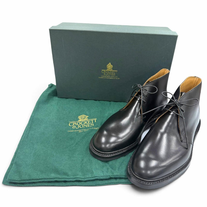 未使用品▼CROCKETT&amp;JONES クロケットアンドジョーンズ CHEPSTOW カーフレザー プレーントゥ レースアップ チャッカブーツ ブラック 6.5