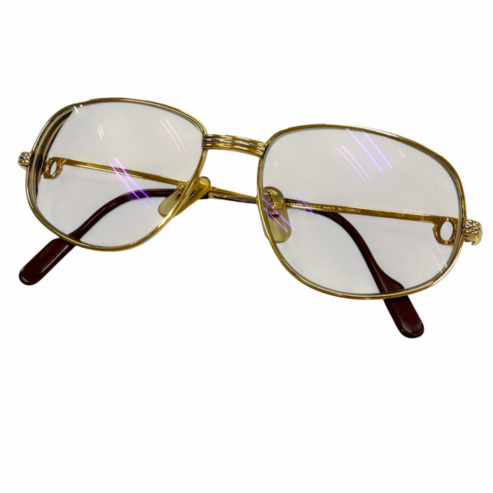良品▼Cartier カルティエ トリニティ ロゴ金具付き メガネ 眼鏡 アイウェア ゴールド ボルドー 54□16 130 度入り フランス製 メンズ