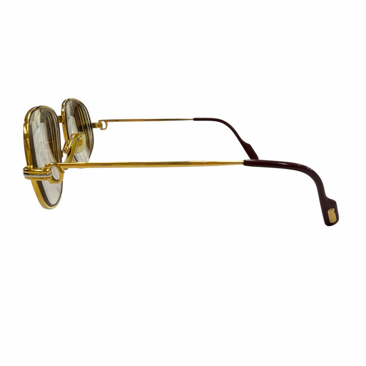 良品▼Cartier カルティエ トリニティ ロゴ金具付き メガネ 眼鏡 アイウェア ゴールド ボルドー 54□16 130 度入り フランス製 メンズ