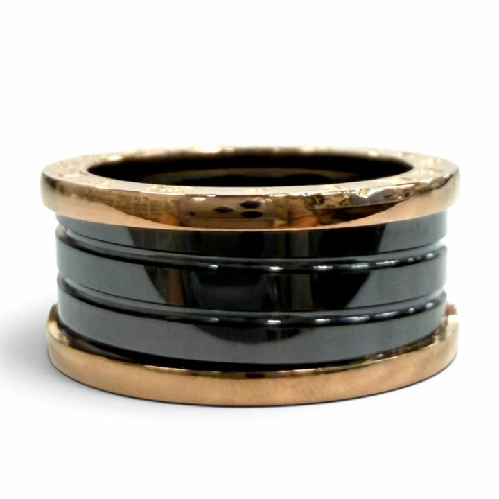 極美品★BVLGARI ブルガリ 65(JP24号相当) ビーゼロワン リング 750(PG) セラミック 希少サイズ 4バンド 指輪 重量11.02g メンズ