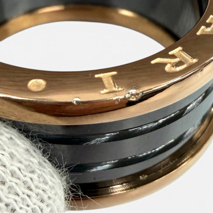 極美品★BVLGARI ブルガリ 65(JP24号相当) ビーゼロワン リング 750(PG) セラミック 希少サイズ 4バンド 指輪 重量11.02g メンズ