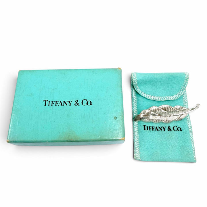 美品☆TIFFANY&amp;Co. ティファニー ヴィンテージ スターリングシルバー フェザーモチーフ ブローチ シルバー レディース 箱・保存袋付き