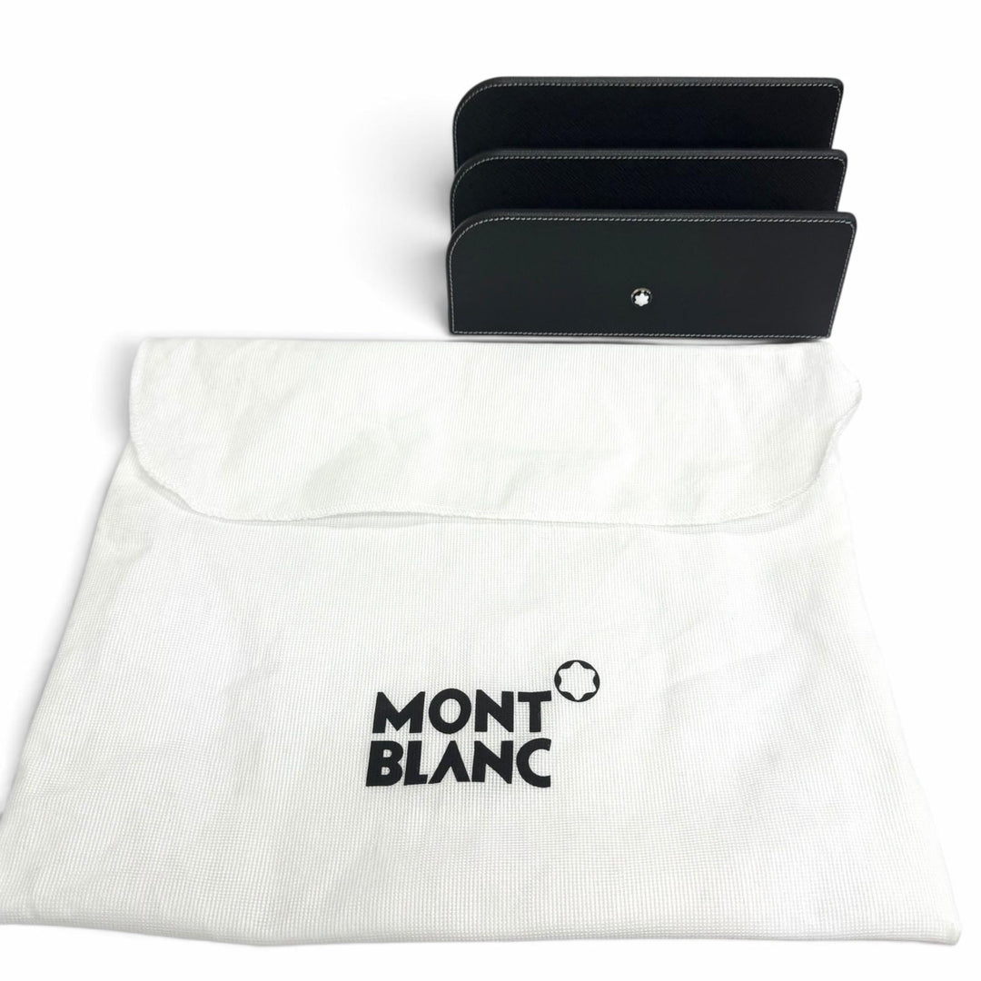 極美品□MONTBLANC モンブラン レザー ホワイトスター 卓上 レターラック ファイルスタンド ブラック イタリア製 メンズ 保存袋付き