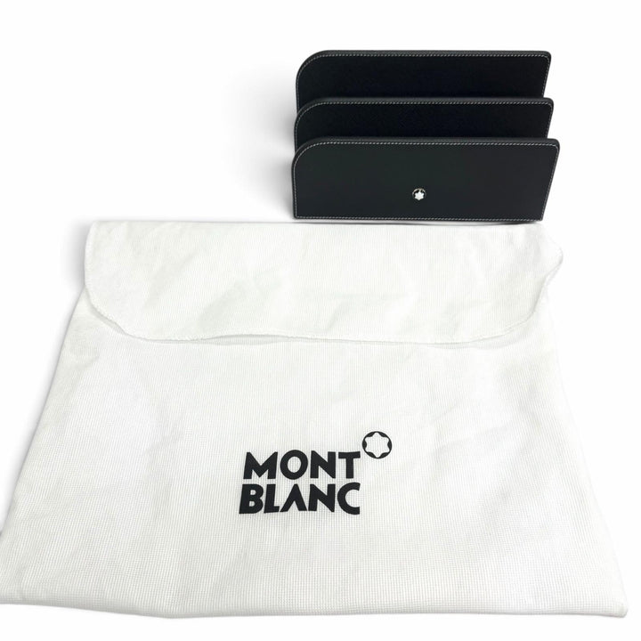 極美品□MONTBLANC モンブラン レザー ホワイトスター 卓上 レターラック ファイルスタンド ブラック イタリア製 メンズ 保存袋付き
