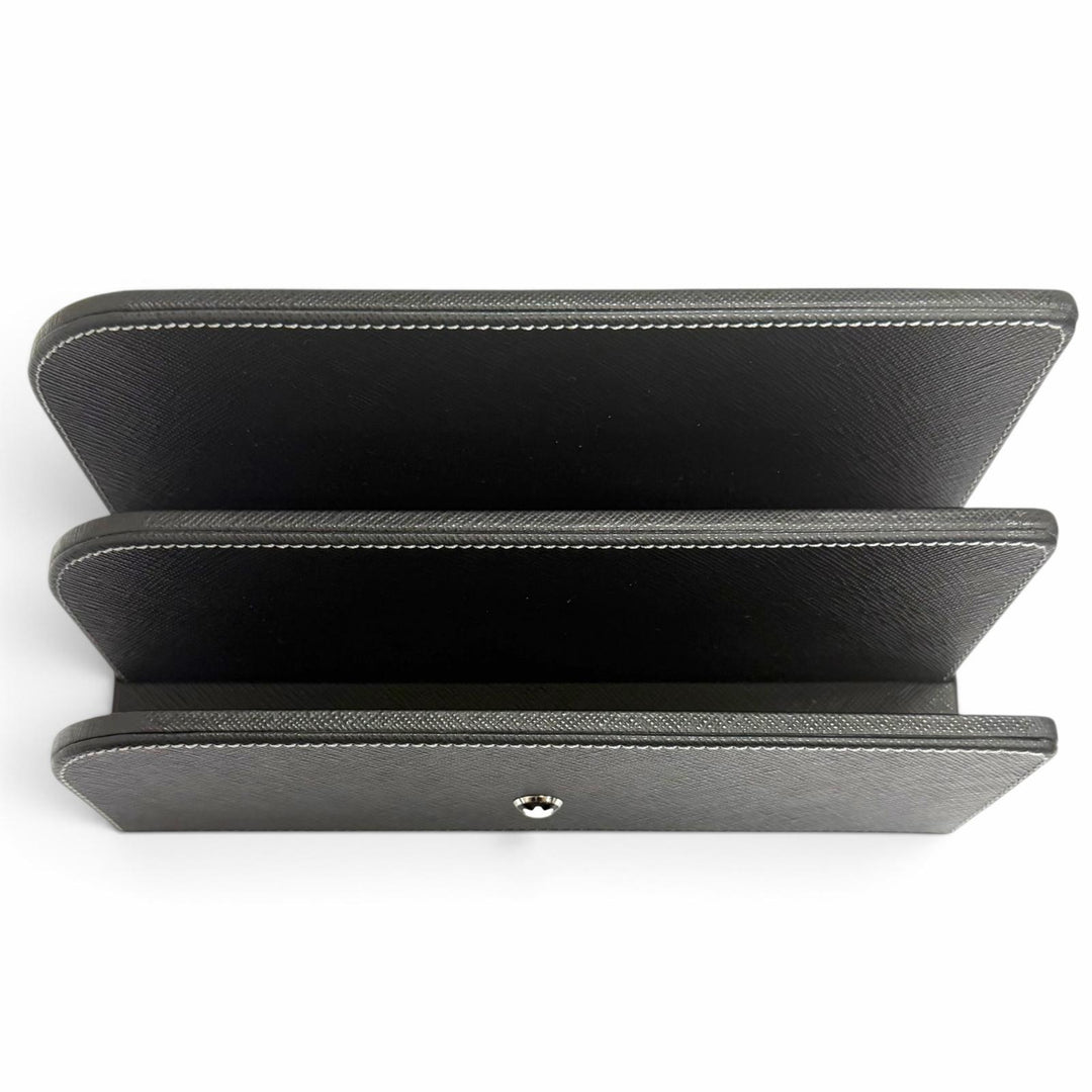 極美品□MONTBLANC モンブラン レザー ホワイトスター 卓上 レターラック ファイルスタンド ブラック イタリア製 メンズ 保存袋付き