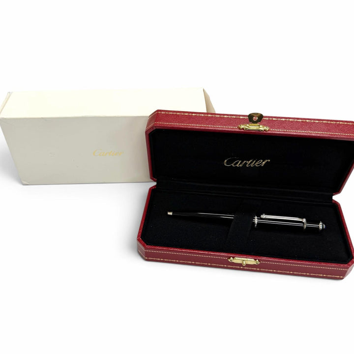 未使用品□Cartier カルティエ ディアボロ ドゥ カルティエ ブルージェムストーン ボールペン ブラック シルバー ドイツ製 メンズ 箱付き