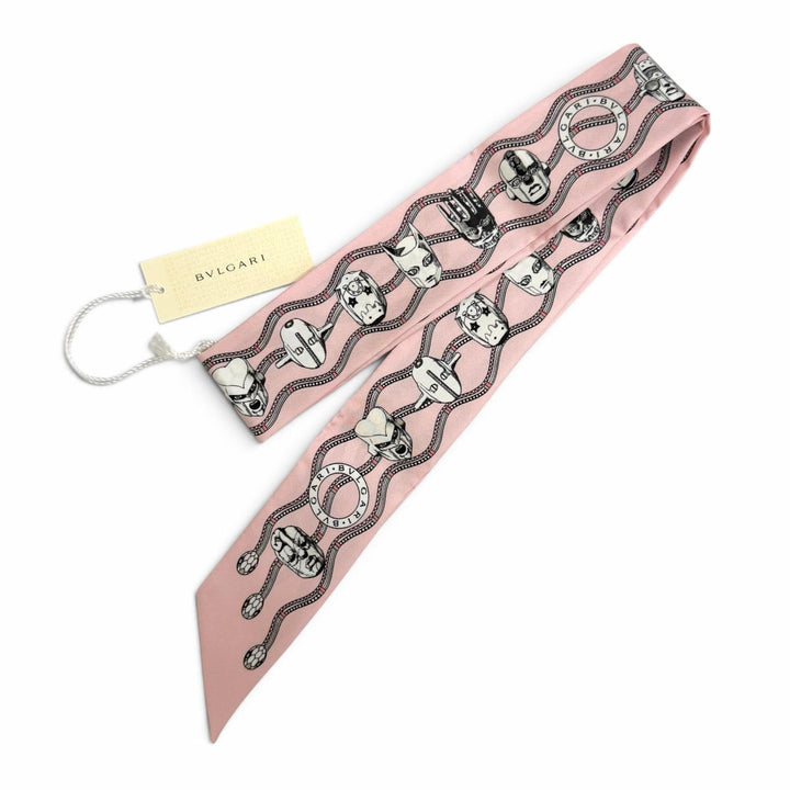 未使用品△BVLGARI ブルガリ シェリーシルク 荒木飛呂彦 ジョジョの奇妙な冒険 キラークイーン スカーフ ピンク 伊製 レディース 箱付き