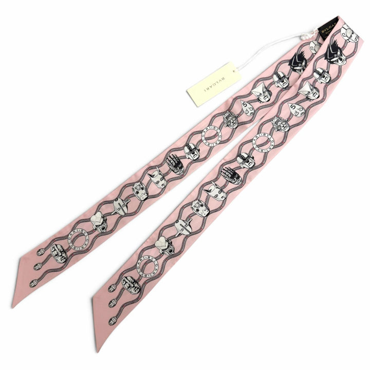未使用品△BVLGARI ブルガリ シェリーシルク 荒木飛呂彦 ジョジョの奇妙な冒険 キラークイーン スカーフ ピンク 伊製 レディース 箱付き