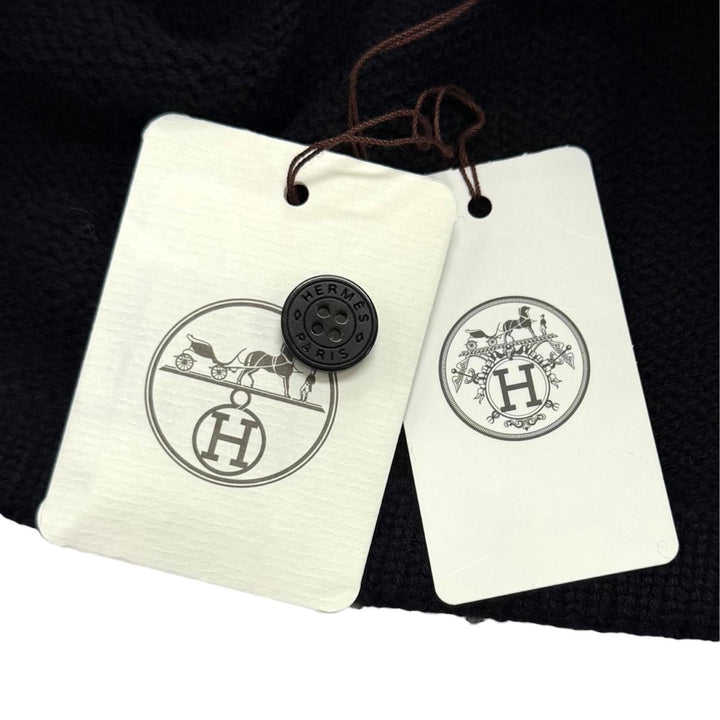 未使用品★HERMES エルメス 2025年製 5E2727D1 カシミヤ100％ シルバー金具 ロゴ金具付 比翼仕立て ニット カーディガン 36 正規品