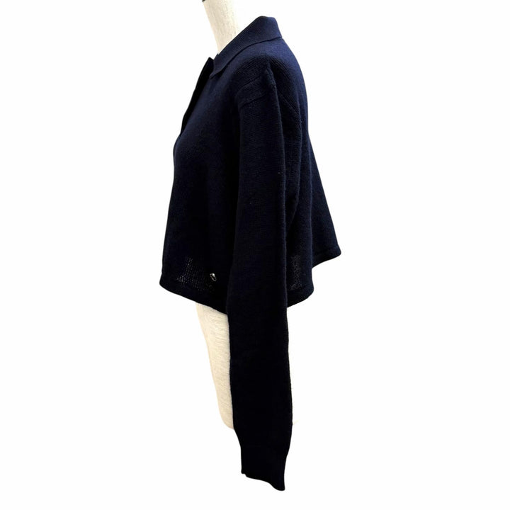 未使用品★HERMES エルメス 2025年製 5E2727D1 カシミヤ100％ シルバー金具 ロゴ金具付 比翼仕立て ニット カーディガン 36 正規品
