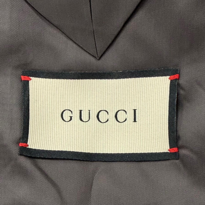 極美品▼GUCCI グッチ 252024 ウール100% ロゴ入りボタン シングルスーツ セットアップ グレー 正規品 メンズ ビジネスオススメ◎