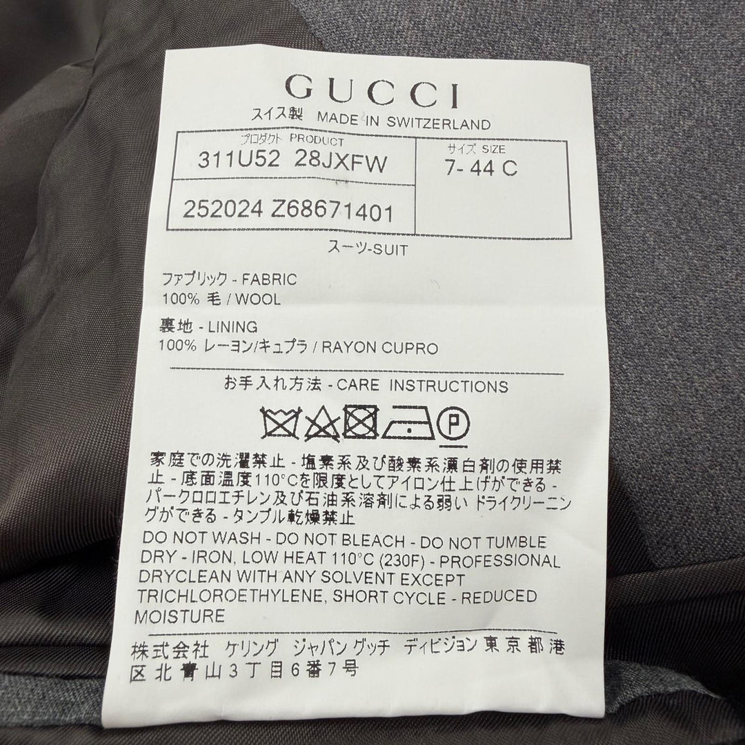 極美品▼GUCCI グッチ 252024 ウール100% ロゴ入りボタン シングルスーツ セットアップ グレー 正規品 メンズ ビジネスオススメ◎