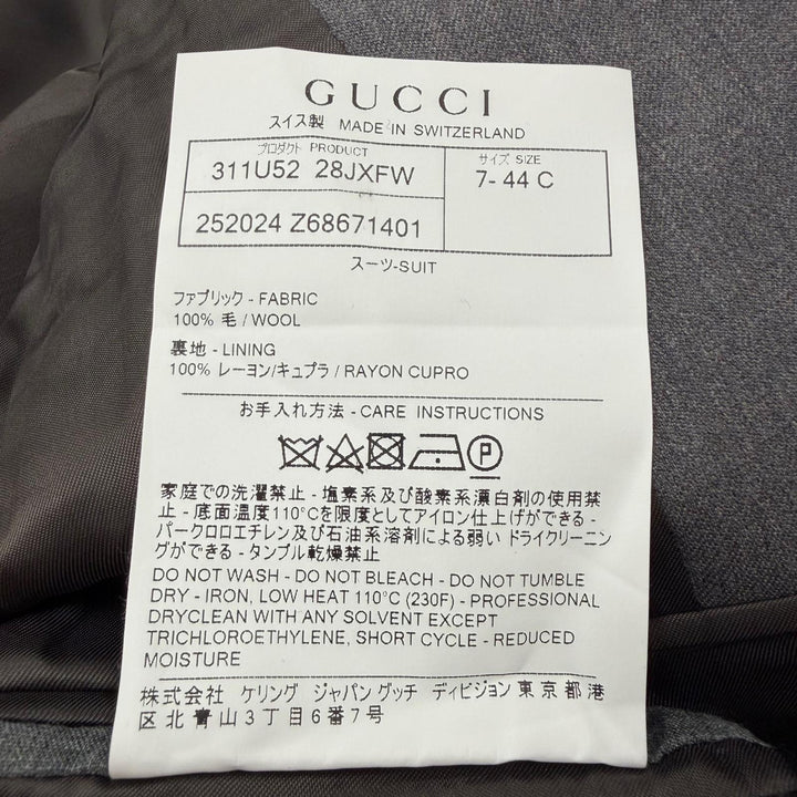 極美品▼GUCCI グッチ 252024 ウール100% ロゴ入りボタン シングルスーツ セットアップ グレー 正規品 メンズ ビジネスオススメ◎