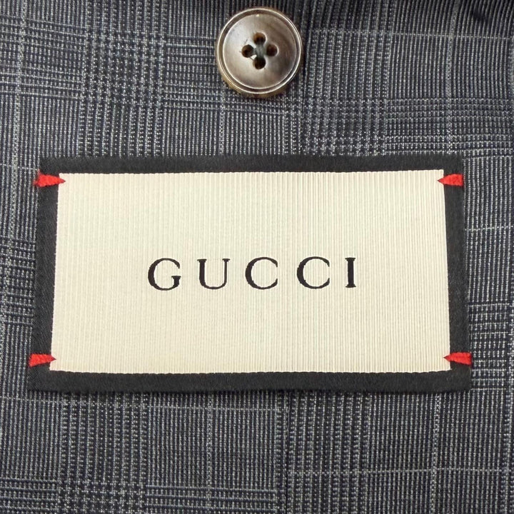 極美品▼GUCCI グッチ 429341 ウール100% チェック柄 裏地GG ロゴ入りボタン シングルスーツ セットアップ グレー 44 イタリア製 正規品