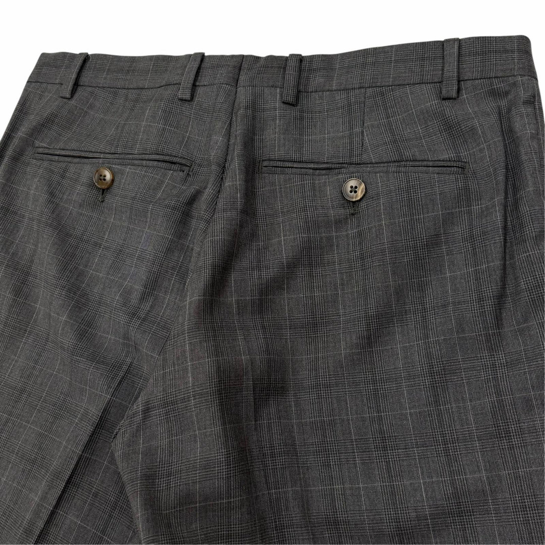 極美品▼GUCCI グッチ 429341 ウール100% チェック柄 裏地GG ロゴ入りボタン シングルスーツ セットアップ グレー 44 イタリア製 正規品