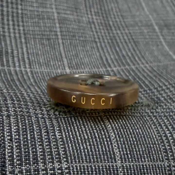 極美品▼GUCCI グッチ 429341 ウール100% チェック柄 裏地GG ロゴ入りボタン シングルスーツ セットアップ グレー 44 イタリア製 正規品