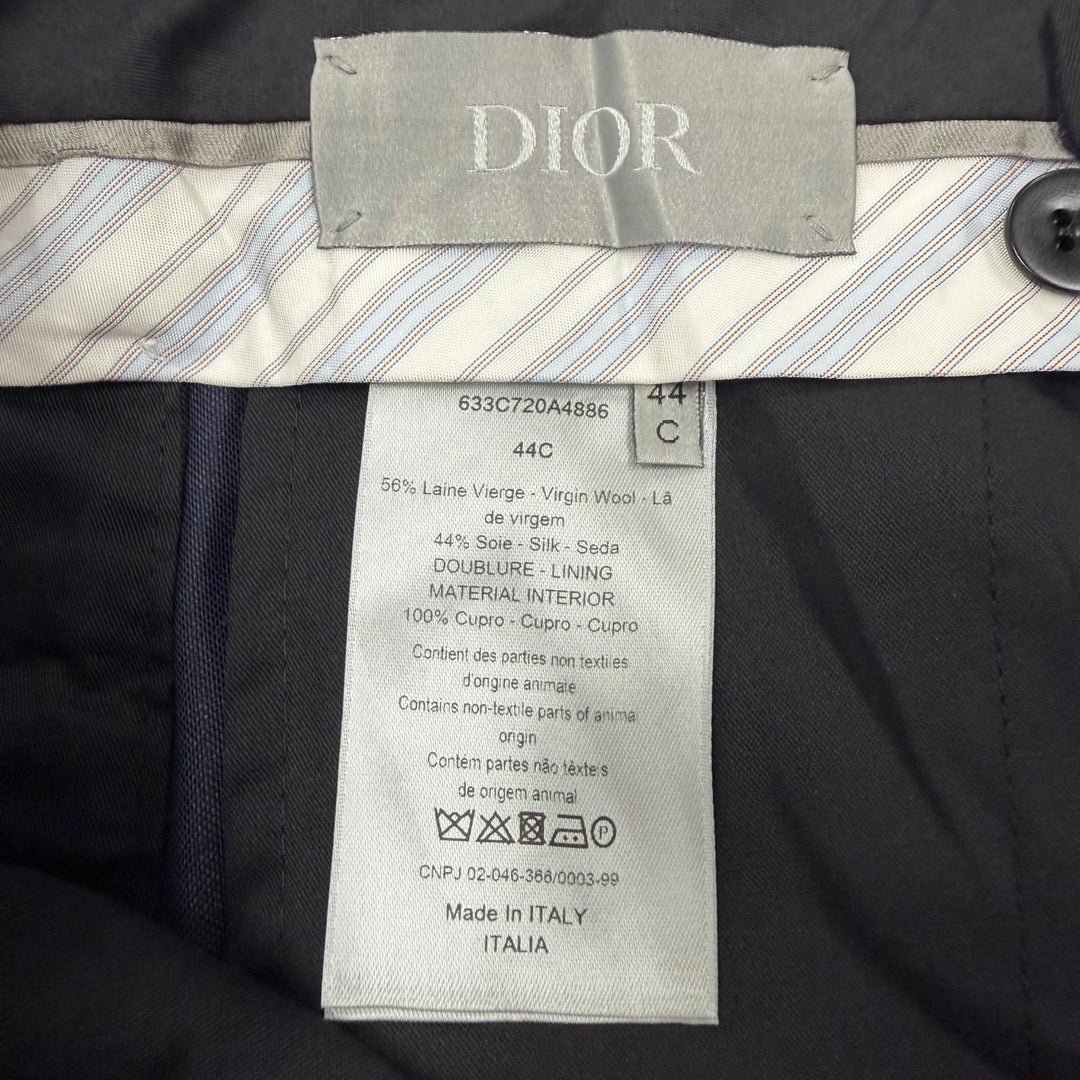 未使用品▼DIOR ディオール オム ウール シルク ノータック 裾未処理 パンツ スラックス ネイビー IT 44 イタリア製 正規品 メンズ