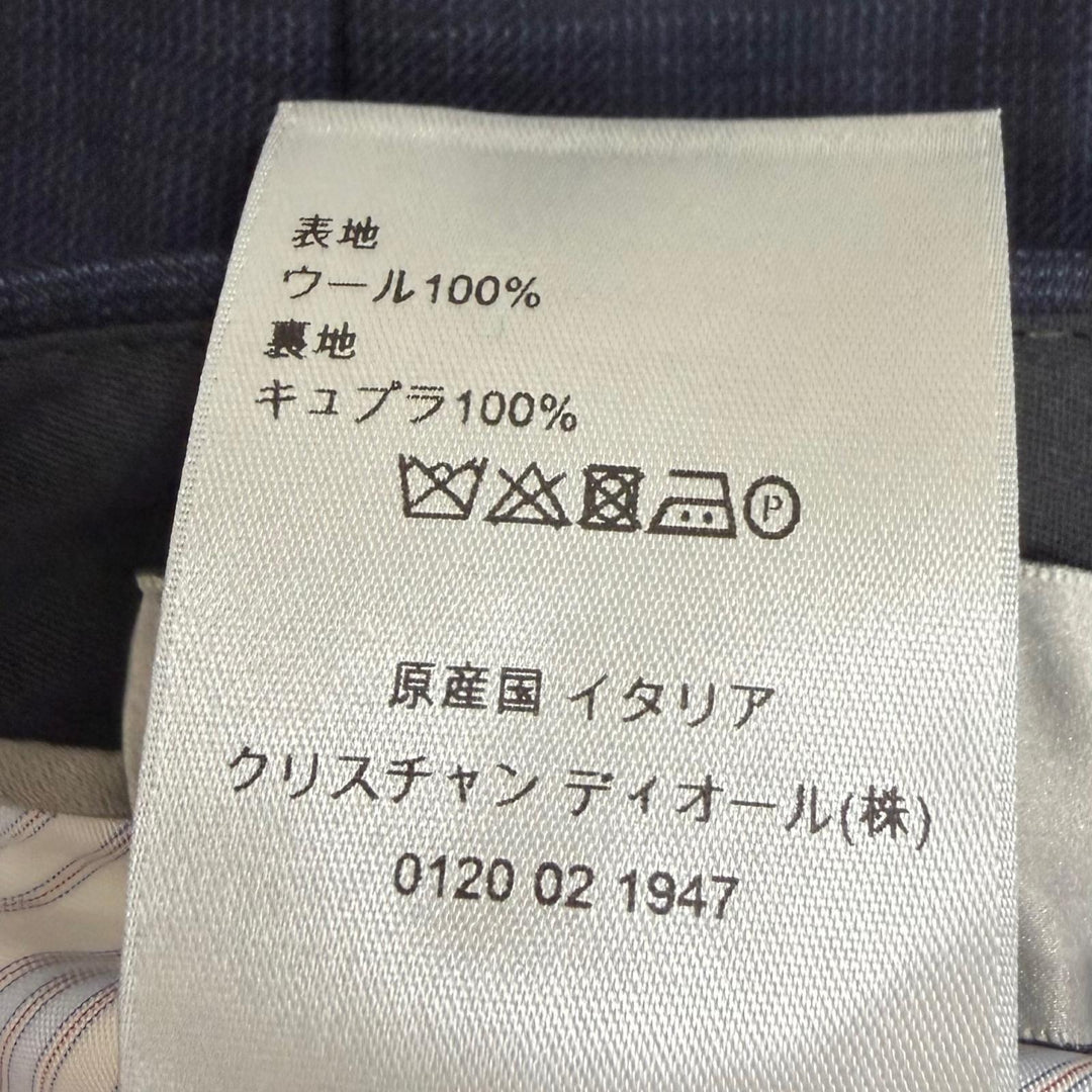 未使用品□DIOR ディオール オム ウール チェック柄 シングル トラウザーズパンツ スラックス ネイビー IT 44 イタリア製 正規品 メンズ