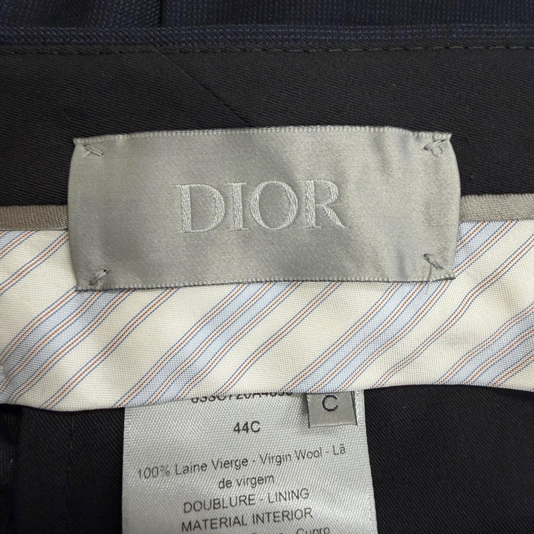 未使用品□DIOR ディオール オム ウール チェック柄 シングル トラウザーズパンツ スラックス ネイビー IT 44 イタリア製 正規品 メンズ