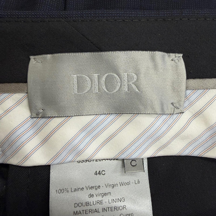 未使用品□DIOR ディオール オム ウール チェック柄 シングル トラウザーズパンツ スラックス ネイビー IT 44 イタリア製 正規品 メンズ