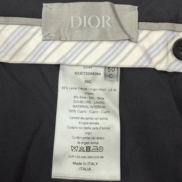未使用品▼DIOR ディオール オム ウール シルク ノータック 裾未処理 パンツ スラックス ネイビー IT 50 イタリア製 正規品 メンズ