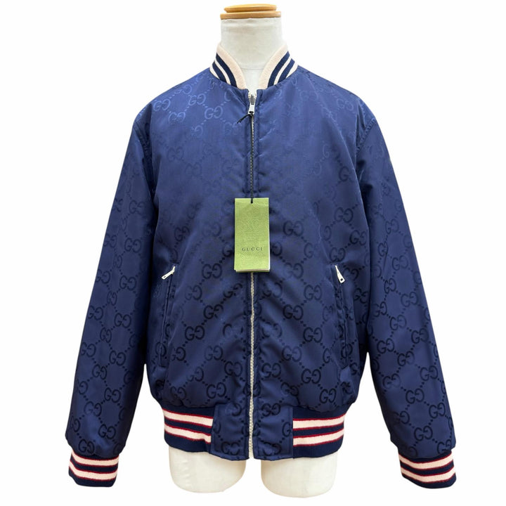 極美品▼GUCCI グッチ 24SS 770283 GG総柄 中綿入り リバーシブル ZIPUP ブルゾン ジャケット ネイビー IT 48 イタリア製 正規品 メンズ