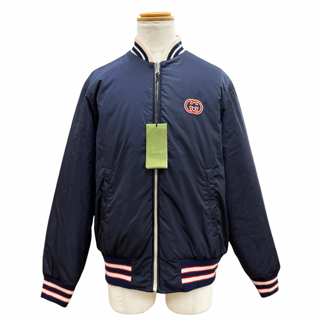 極美品▼GUCCI グッチ 24SS 770283 GG総柄 中綿入り リバーシブル ZIPUP ブルゾン ジャケット ネイビー IT 48 イタリア製 正規品 メンズ