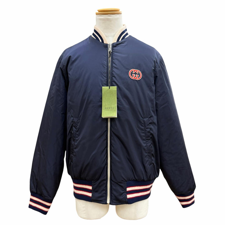 極美品▼GUCCI グッチ 24SS 770283 GG総柄 中綿入り リバーシブル ZIPUP ブルゾン ジャケット ネイビー IT 48 イタリア製 正規品 メンズ