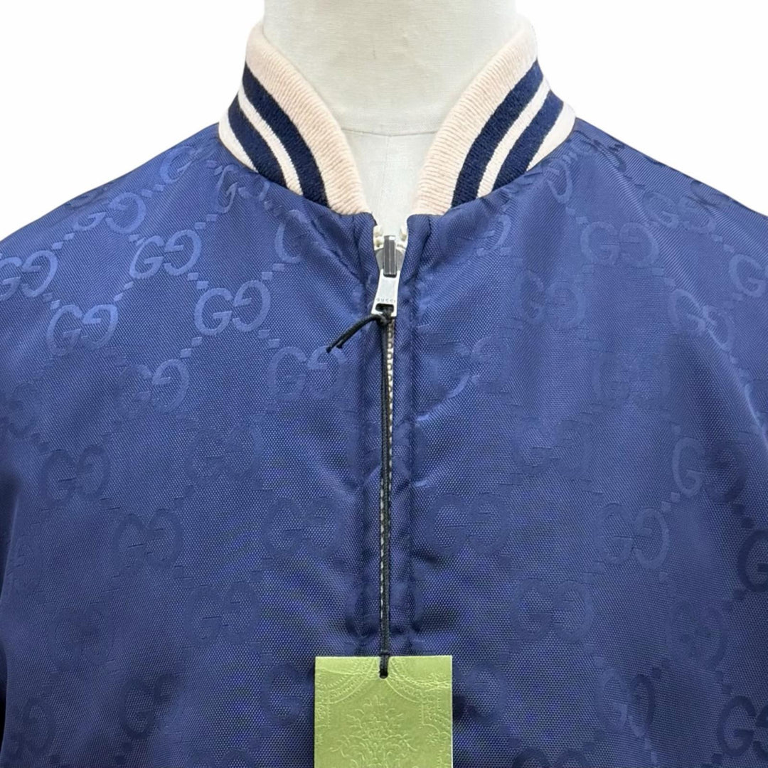 極美品▼GUCCI グッチ 24SS 770283 GG総柄 中綿入り リバーシブル ZIPUP ブルゾン ジャケット ネイビー IT 48 イタリア製 正規品 メンズ
