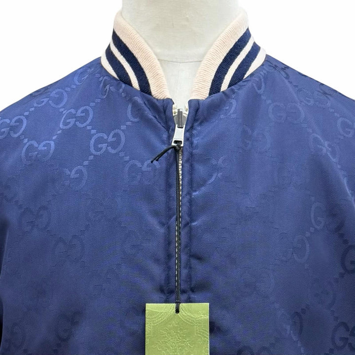 極美品▼GUCCI グッチ 24SS 770283 GG総柄 中綿入り リバーシブル ZIPUP ブルゾン ジャケット ネイビー IT 48 イタリア製 正規品 メンズ