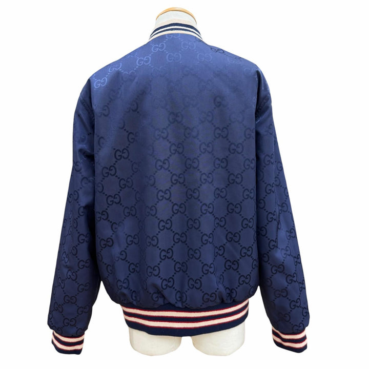 極美品▼GUCCI グッチ 24SS 770283 GG総柄 中綿入り リバーシブル ZIPUP ブルゾン ジャケット ネイビー IT 48 イタリア製 正規品 メンズ