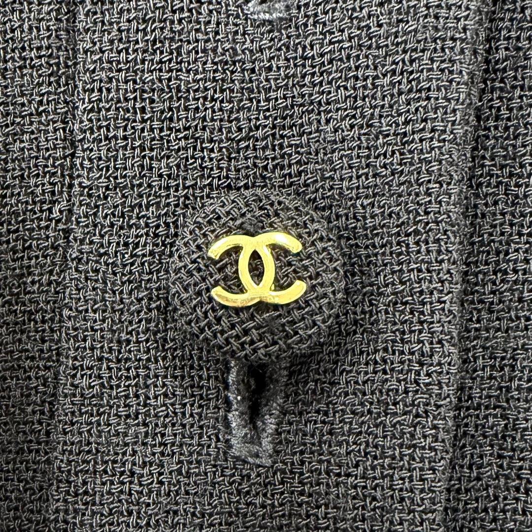 美品☆CHANEL シャネル ヴィンテージ 95P PO5185 ウール ココボタン ノースリーブ ワンピース ブラック 40 フランス製 正規品 レディース