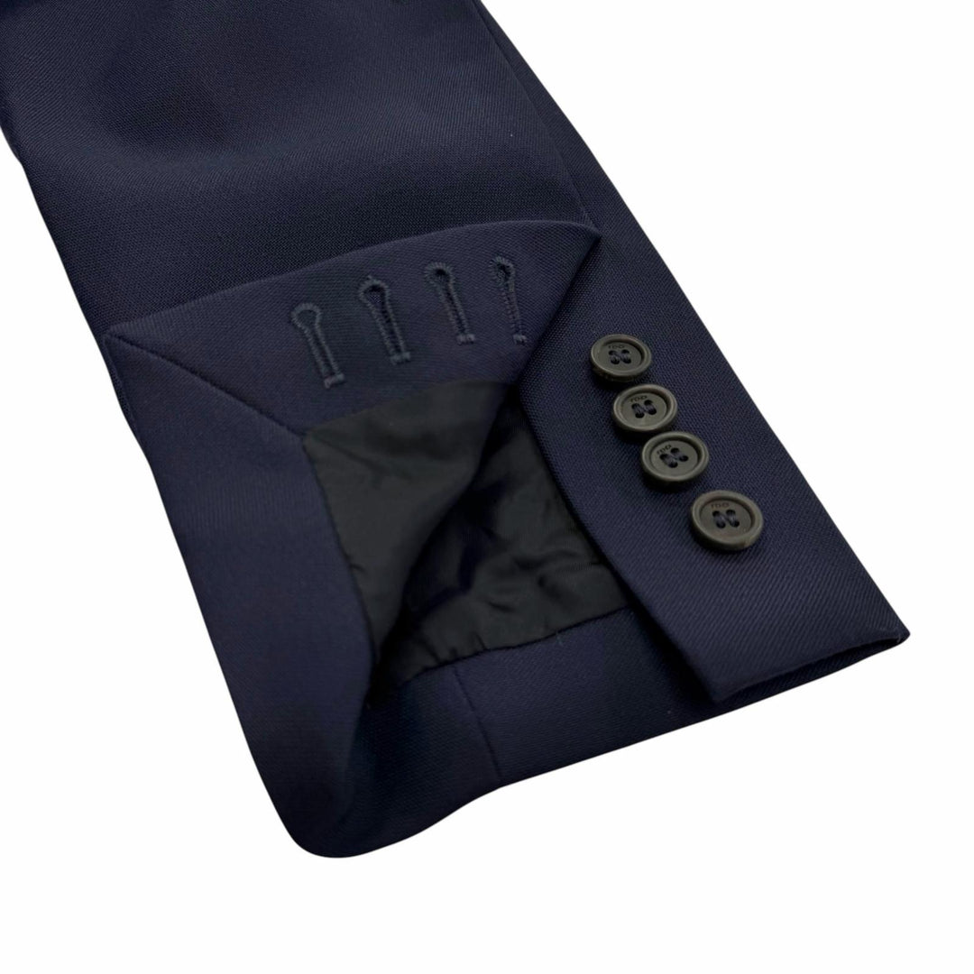 美品▼FENDI フェンディ FWD199 ロゴ入りボタン アシンメトリー ダブルブレスト テーラードジャケット ブルゾン ネイビー IT 46 正規品