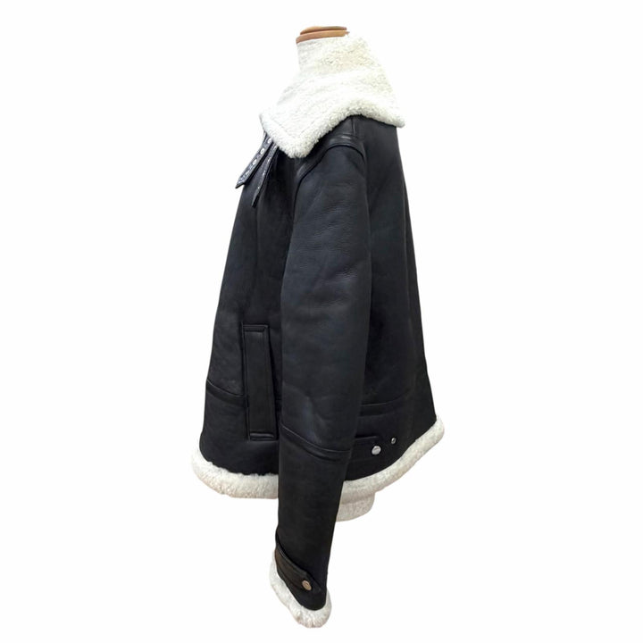 極美品△HELMUT LANG ヘルムートラング ラムレザー ジップアップ ボンバージャケット シャーリング ムートンジャケット ブラック S